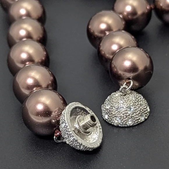 Patty Tobin 14mm Brandy Chocolate Shell Pearl Necklace Estate 130g • 925 Silver - Picture 9 of 11